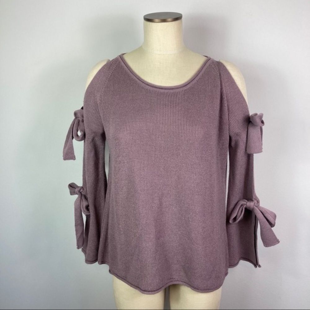 Listicle Split Sleeve with Bows Lavender Purple Sweater Size small